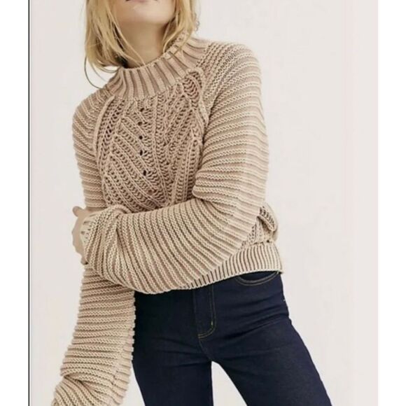 NWOT Free People Chunky Cable Knit Sweatheart Sweater Women's XS - Picture 1 of 10